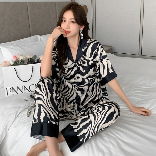 Зебра, летняя шелковая пижама, брендовые тонкие штаны, комплект, коллекция 2022, короткий рукав