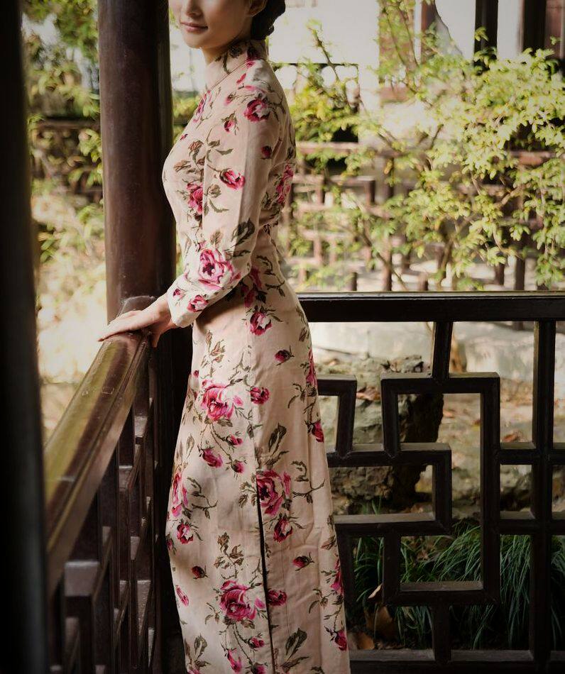 新款2014春款长袖中长款 民国文艺纯棉加厚植绒长旗袍连衣裙念秋