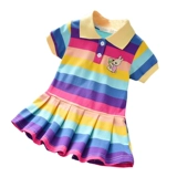 Летнее платье, юбка, детская хлопковая летняя одежда для девочек, в западном стиле, короткий рукав, воротник поло