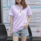 Mùa hè năm 2021 phong cách mới có mũ trùm đầu ngắn tay áo thun cotton của phụ nữ Hàn Quốc áo sơ mi cotton rộng rãi đáy áo giản dị hàng đầu - Áo phông