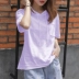 Mùa hè ngắn tay có túi bông lỏng có mũ trùm đầu của phụ nữ Hàn Quốc áo thun cotton nửa tay phía dưới áo hoodie - Áo phông Áo phông