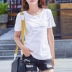 Mùa hè mới Hàn Quốc áo sơ mi nhỏ ngắn tay áo thun cotton tinh khiết của phụ nữ màu rắn slub cotton nửa tay áo thun của phụ nữ áo sơ mi lỏng lẻo - Áo phông Áo phông