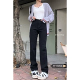 Черные приталенные прямые свободные джинсы, эластичные штаны, подходит для подростков, высокая талия