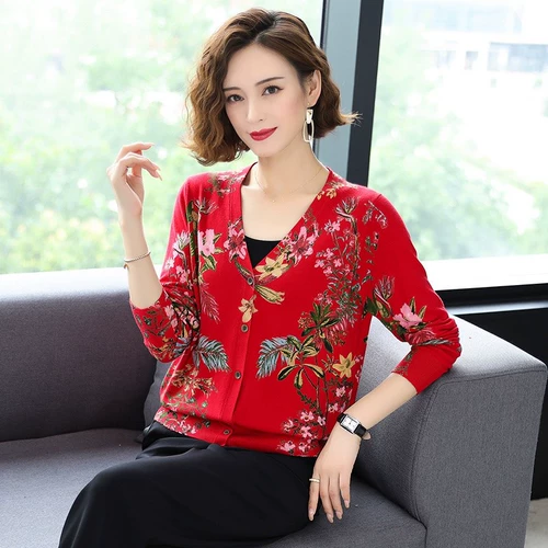 Осенний кашемировый трикотажный кардиган для матери, короткий тонкий шерстяной свитер