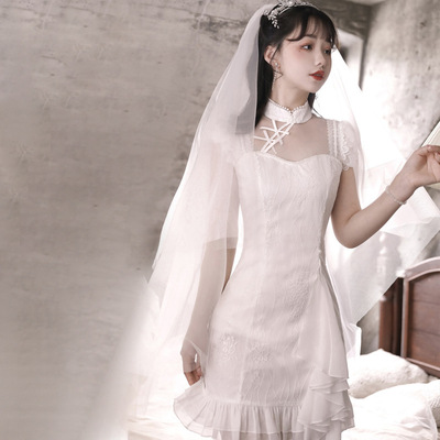 taobao agent Work short cheongsam, white lace dress, Lolita style