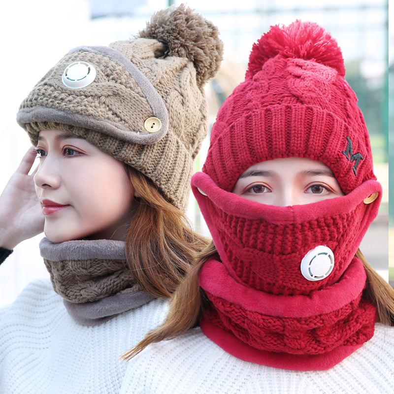 帽子女冬季韩版加绒加厚保暖针织围脖冬天骑车防风防寒护耳毛线帽