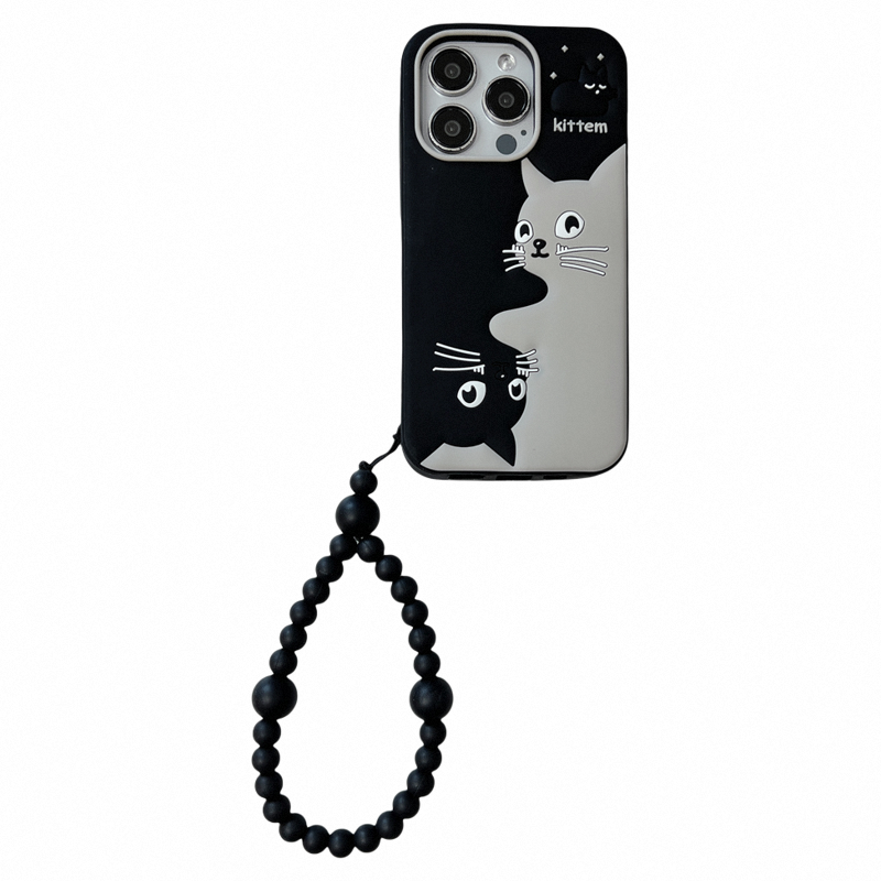 Cartoon Cute Cat Bracelet Beads Suitable for iPhone 14 Promax Phone Case 15 Plus Silicone Cover Elastic Hanging_voghion.com
