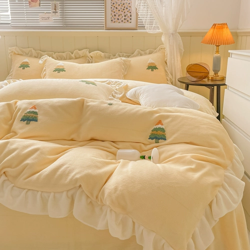 Брендовые демисезонные бархатные джинсы с начесом, свежий комплект, полотенце, пододеяльник, коралловая бархатная простыня, 4 предмета