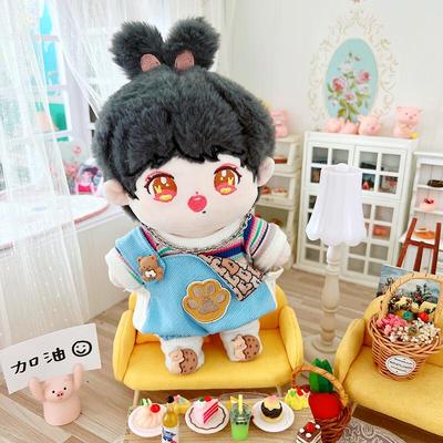 taobao agent Cotton doll, clothing, blue suspenders, 20cm