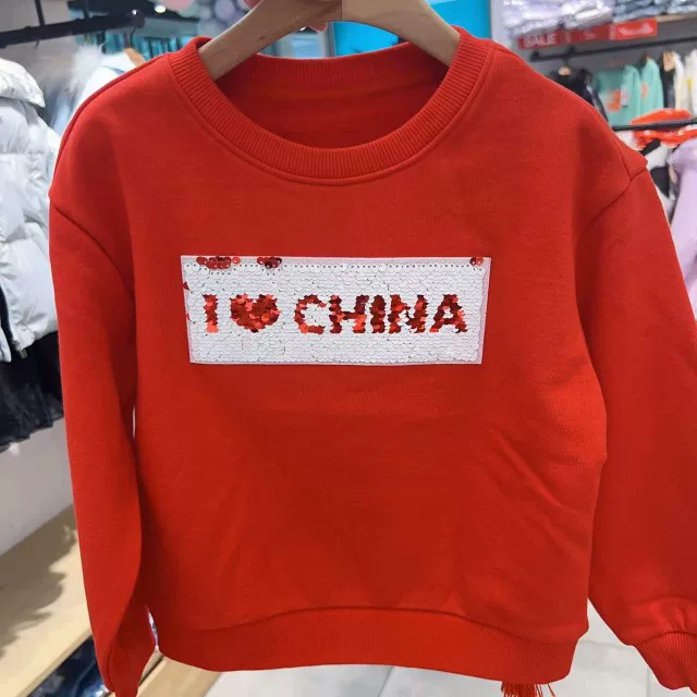 F2BFC1125minIPEACE Taiping Bird Children's Clothing Girls Spring New Products Red Round Neck sweater 329