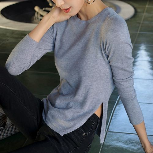 Трикотажный осенний свитер, приталенный приятный телу сексуальный лонгслив, в корейском стиле, круглый воротник