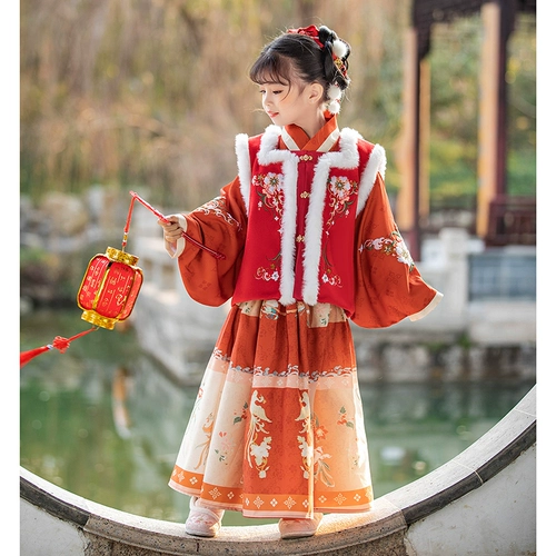 Ханьфу, детский удерживающий тепло зимний пуховик для девочек, увеличенная толщина, китайский стиль