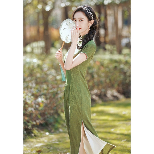 Зеленое элитное летнее ретро ципао, светлый стиль, подходит для подростков