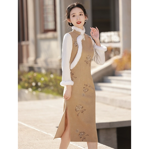 Демисезонное утепленное легкое элитное ципао для школьников, коллекция 2022, китайский стиль, светлый стиль