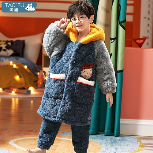 Утепленная коралловая бархатная пижама для мальчиков, демисезонный стеганый детский банный халат, коллекция 2023