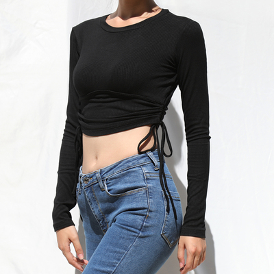 taobao agent Sexy elastic long-sleeve, T-shirt, top, drawstring, high waist