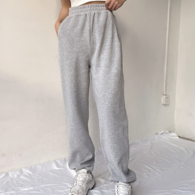 taobao agent BERAN autumn and winter warm European and American loose all-match elastic high-waist pocket gray beamed sports pants plus fleece trousers