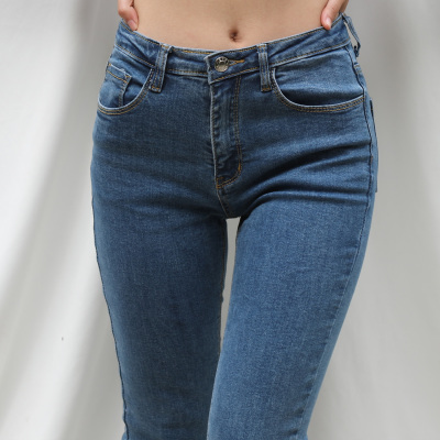 taobao agent BERAN Europe and the United States, a high -waist, a buckle, spinning, slim -fitting jeans, small foot pants, pencil pants