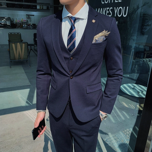 Мужской комплект, пиджак классического кроя, свадебное платье, 3 предмета, в корейском стиле