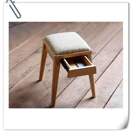 九九家私实木创意储物凳子黑胡桃白蜡木带抽屉日式简约新品梳妆凳