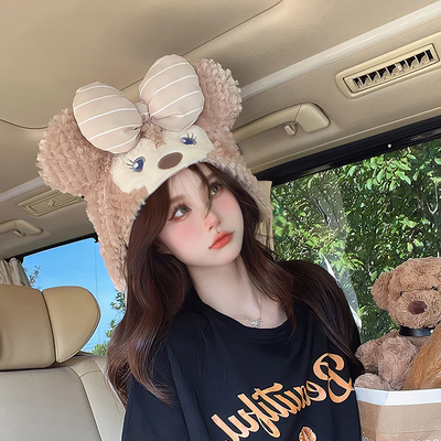 taobao agent Net red cute plush Shiri hats girl autumn and winter face, face, small Japanese sweet cartoon defense cold and warm ears