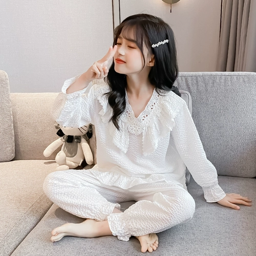 Детская хлопковая осенняя пижама, летний тонкий лонгслив для принцессы