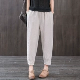 Ретро приталенные штаны, свободный крой, высокая талия, из хлопка и льна