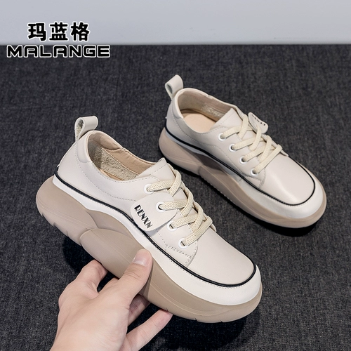 Белая обувь на платформе, универсальные кожаные демисезонные кроссовки, туфли для отдыха для кожаной обуви, из натуральной кожи, коллекция 2022