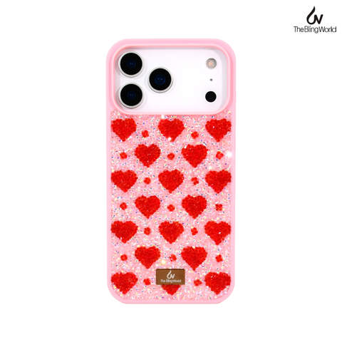 Bling World Hearts Rhinestones iPhone Polka Dot iPhone Case for iPhone 17, iPhone 17 Pro and iPhone 17 Pro Max
