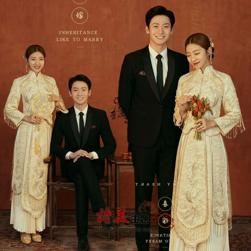 Реквизит для фотографии, традиционный свадебный наряд Сюхэ для невесты, вечернее платье, свадебное платье, 2023, китайский стиль, цвета шампанского