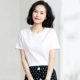 Mùa hè mới áo thun nữ ngắn tay rộng rãi mới mùa hè Hàn Quốc giản dị cộng với kích thước áo của phụ nữ áo thun cotton trắng slub phụ nữ - Áo phông