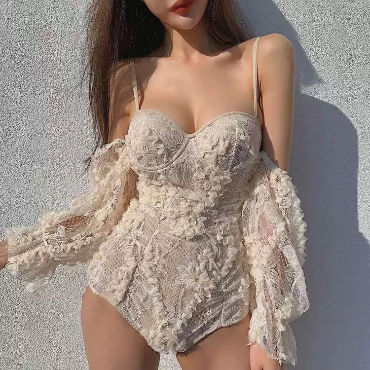 Пляжный костюм купальник с съемными рукавами, платье-платье, кружевые брюки, защита от солнца, утягивающий эффект