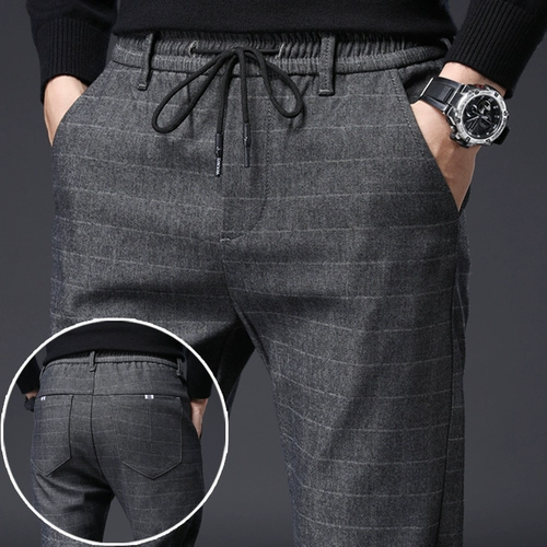 Демисезонные штаны, мужские шерстяные повседневные брюки, коллекция 2023, свободный прямой крой, эластичная талия