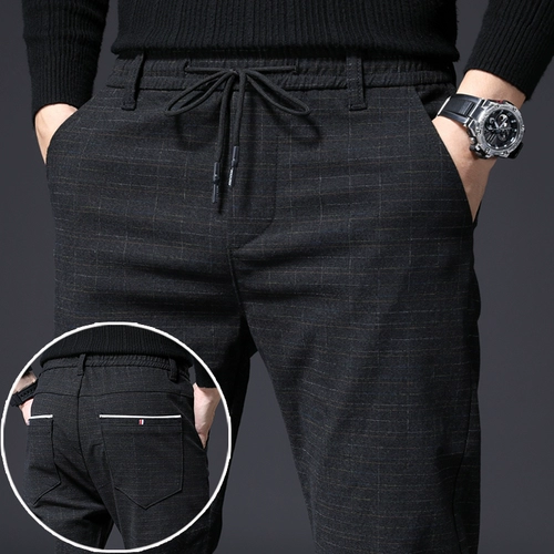 Демисезонные штаны, мужские шерстяные повседневные брюки, коллекция 2023, свободный прямой крой, эластичная талия