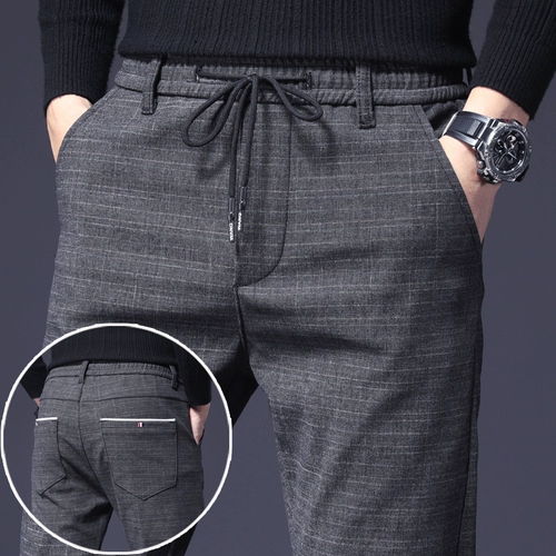 Демисезонные штаны, мужские шерстяные повседневные брюки, коллекция 2023, свободный прямой крой, эластичная талия