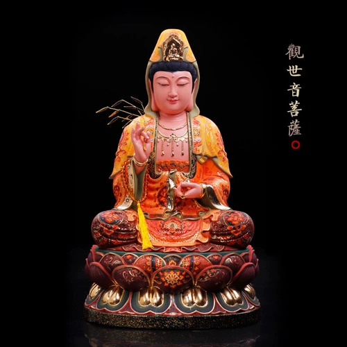 Окрашенная ручной работы Древняя лотерея Dunhuangcai Истинное золото Камфора Статуя Будды Гуаньян Бодхисаттва Миссис
