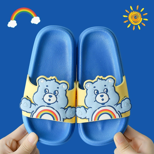 Мультяшные детские милые тапочки для мальчиков, нескользящие слайдеры, с медвежатами, мягкая подошва, подходит для подростков