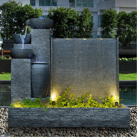 流水墙摆件大水幕墙装饰 花园流水 喷泉鱼缸落地户外庭院假山景观