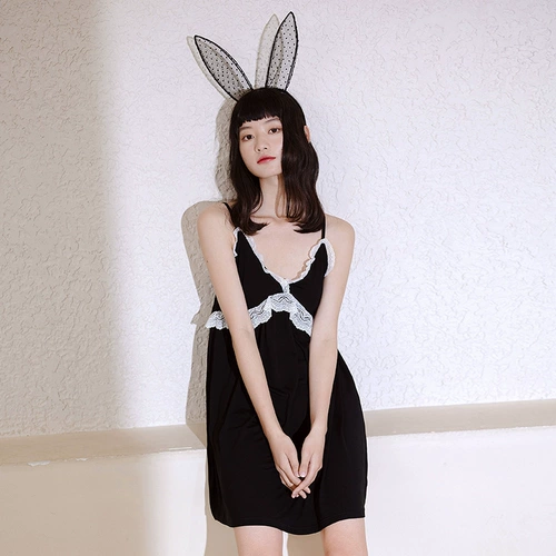 Летняя пижама, черная сексуальная тонкая кружевная юбка, эффект подтяжки