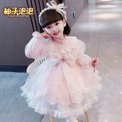 taobao agent Children's clothing, small princess costume, girl's skirt, winter woolen dress, halloween, Lolita style, cosplay