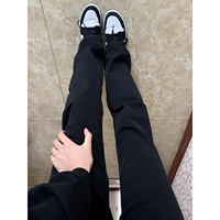 Штаны, черные эластичные джинсы, в американском стиле, свободный прямой крой