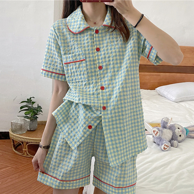 taobao agent Plaid pijama, shorts, uniform, for plus size ladies, for leisure, for elementary school students