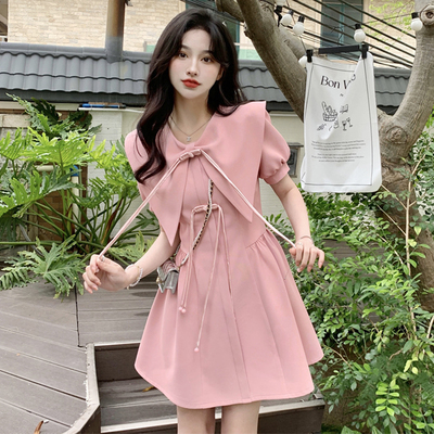 taobao agent Summer dress, retro skirt, brace, plus size, doll collar, trend of season