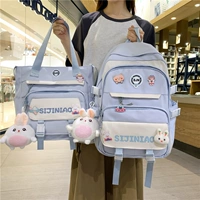 Синяя большая сумка для учебы, значок, кролик, подвеска