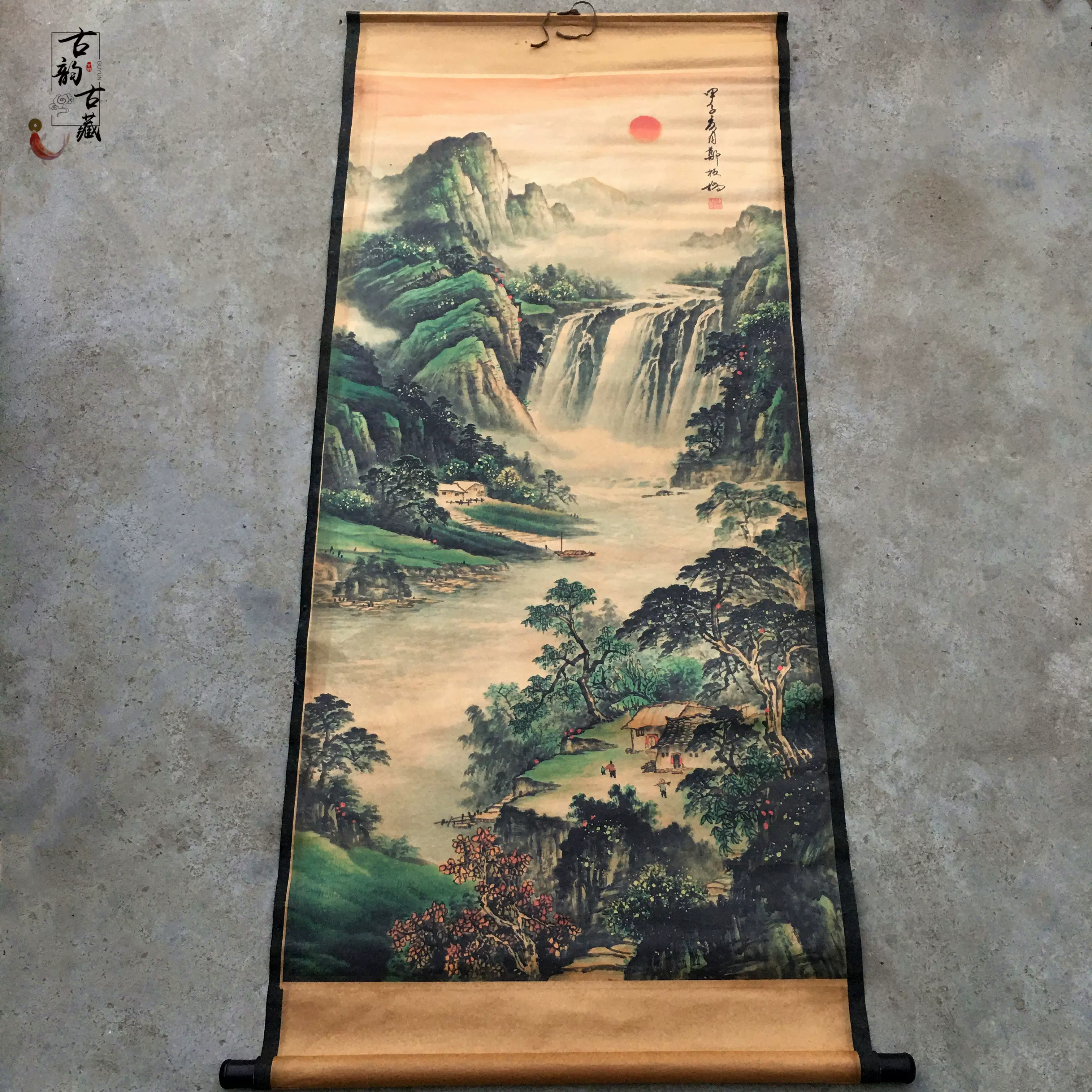 古玩收藏唐寅百子图仿古做旧字画家用客厅装饰卷轴挂画中堂人物画-Taobao