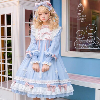 taobao agent Lolita light loo original cross, wishing dream OP soft cute girl light lo sweet daily long -sleeved dress