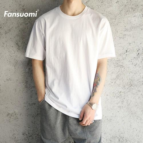 Хлопковая белая приятная телу футболка с коротким рукавом, в американском стиле