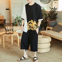Ханьфу, летний комплект, китайский стиль, короткий рукав, из хлопка и льна