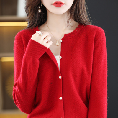 taobao agent Demi-season woolen sweater, fashionable cardigan, velvet knitted jacket, round collar