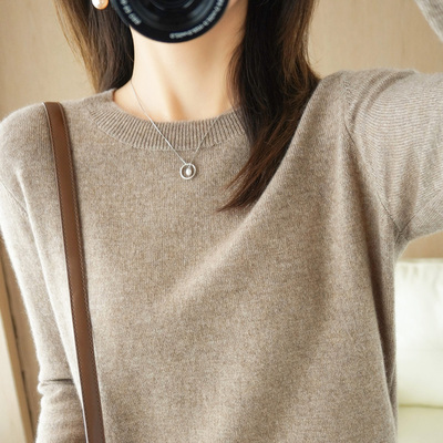 taobao agent Demi-season sweater, knitted velvet scarf, top, round collar, long sleeve, plus size
